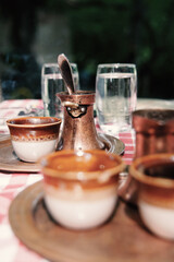 Traditional Turkish coffee in a Serbian restaurant.