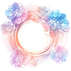 Watercolor wreath design with roses, leaves. Flower, background with floral elements