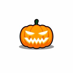 Halloween pumpkin, scary or spooky creepy pumpkins, Halloween holiday. Black stroke and shadow design. Isolated icon.