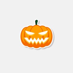 Halloween pumpkin, scary or spooky creepy pumpkins, Halloween holiday. White stroke and shadow design. Isolated icon.