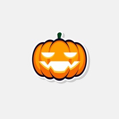 Halloween pumpkin, scary or spooky creepy pumpkins, Halloween holiday. White stroke and shadow design. Isolated icon.