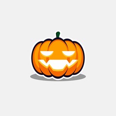 Halloween pumpkin, scary or spooky creepy pumpkins, Halloween holiday. White stroke and shadow design. Isolated icon.
