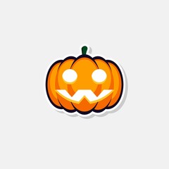 Halloween pumpkin, scary or spooky creepy pumpkins, Halloween holiday. White stroke and shadow design. Isolated icon.