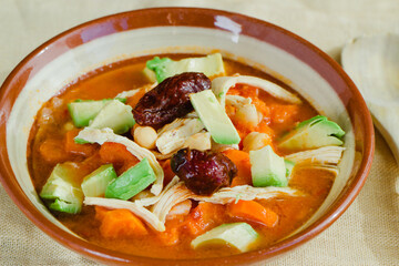 mexican caldo Tlalpeño side view