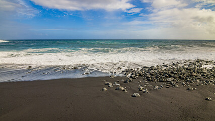 Big waves on the rocky coast. Hawaii