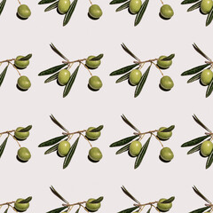 Seamless pattern with olive fruit on white background. 