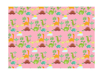 Dinosaur seamless with pink background. Baby cloth design, wallpaper Illustration vector