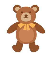 Vector teddy bear isolated on white background. Cute toy animal illustration for kids. Funny smiling character for children.