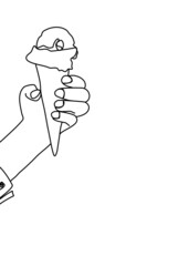 drawing line, people holding ice cream cone, drawn with a continuous line