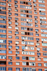 Front view of office building windows. Background