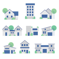 A picture set of house, home and building