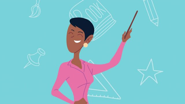 afro female teacher teaching character
