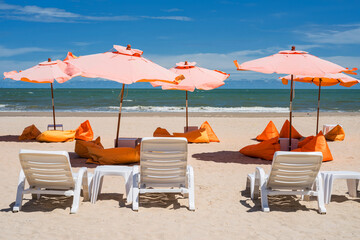summer beach with chair. relax seat, parasol