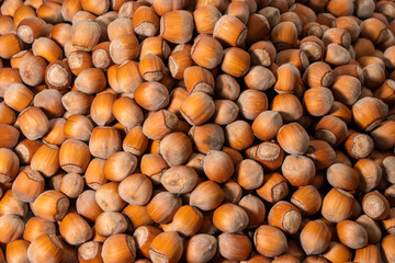 Hazelnuts. Food background, photo wallpaper