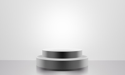 Scene with podium for mock up presentation in gray color and minimalist style with copy space, 3d render abstract background