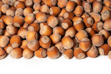 Copyspace background composition with the borders made of hazelnuts isolated over the white background