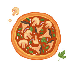 Cartoon Vector Illustration of Italian Mushroom Pizza. Food Object