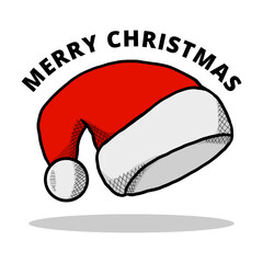 Hat Cap Winter Hand Drawn Cartoon. Christmas Fashion Wear Icon Logo. Hat Santa Claus Cartoon Symbol. Merry Christmas Vector Illustration