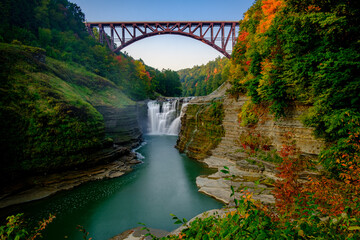 Letchworth waterfalls under the bridge