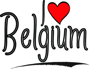 I Love Belgium Country Name Calligraphy Black Color Text on White Background