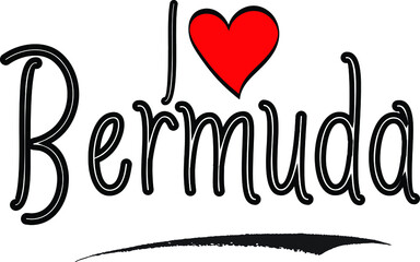 I Love Bermuda Country Name Calligraphy Black Color Text on White Background
