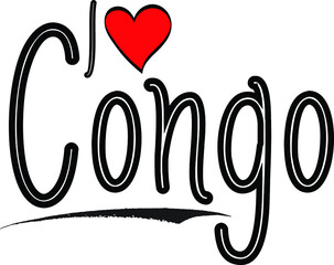 I Love Congo Country Name Calligraphy Black Color Text on White Background