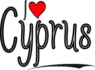 I Love Cyprus Country Name Calligraphy Black Color Text on White Background