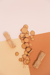 Fall Winter background autumn rustic decor. Trendy pastel beige brown color shades.  Stylish autumn minimalistic trendy wallpaper