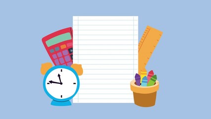 back to school animation with notebook sheet and supplies - Powered by Adobe