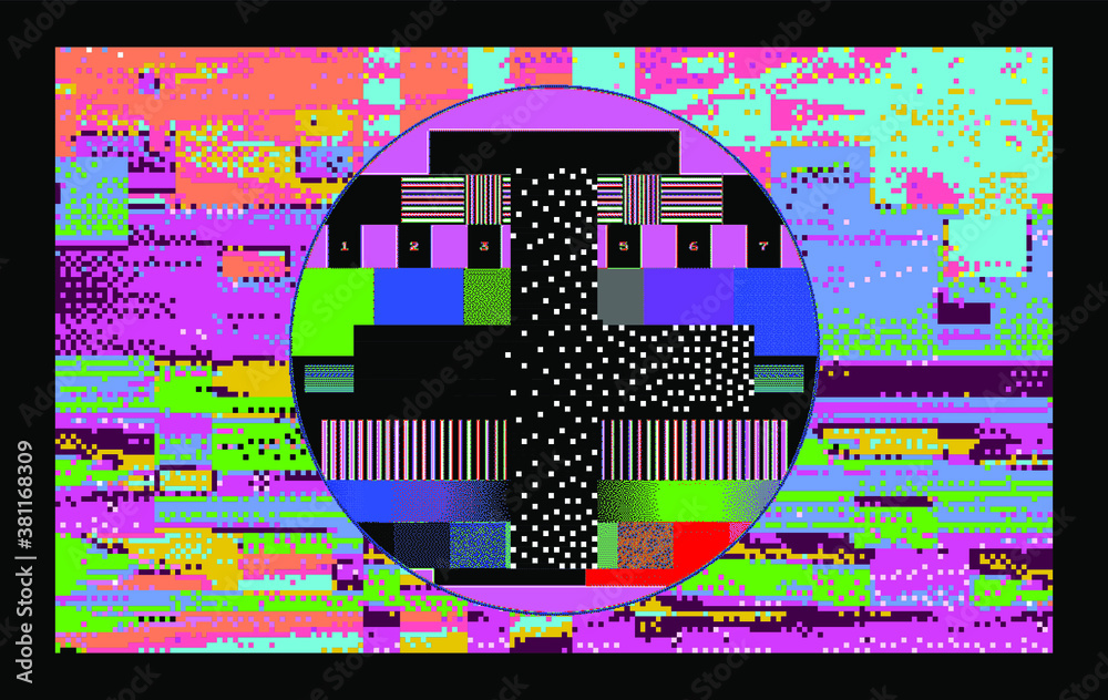 Leinwandbilder Abstract technology background with random pixel noise and cross in the middle of the geometric composition.