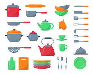 Set of kitchen tools, dishes, cutlery.