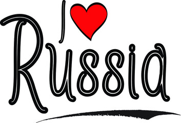 I Love Russia Country Name Bold Handwritten Calligraphy Black Color Text on White Background