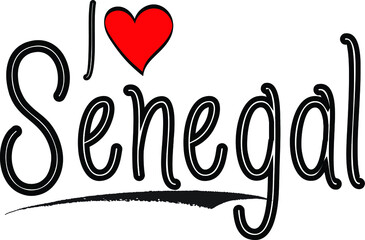 I Love Senegal Country Name Bold Handwritten Calligraphy Black Color Text on White Background