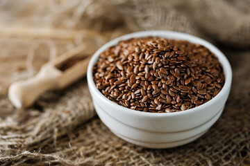 flax seed in white bowl