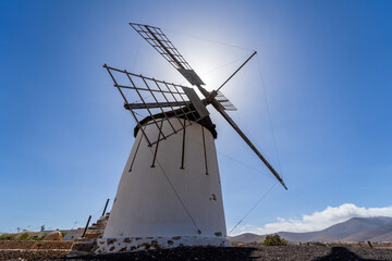 Fototapeta na wymiar A typical Fuerteventura windmill (Los Molinos). Canary Islands. Spain.