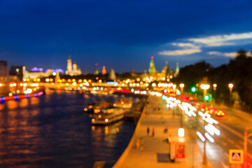 Fototapeta na wymiar Moscow Kremlin, Kremlin Embankment and Moscow River at night in Moscow, Russia. Architecture and landmark of Moscow