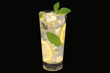 Fresh elderflower lemonade with ice in a glass,