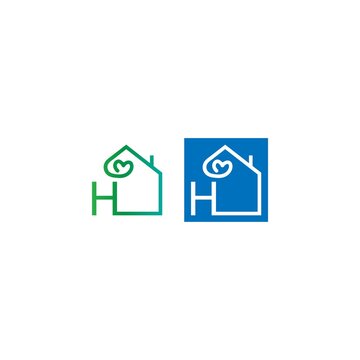 Letter H house with love icon logo
