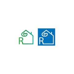 Letter R house with love icon logo