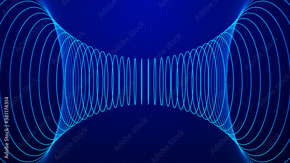Poster abstract tunnel of dots and lines. 3d wormhole with a mesh structure. vortex. 3d rendering