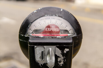 Warwick, NY / United States - Sept. 26, 2020: Landscape closeup of an old worn expired parking...