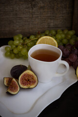 autumn atmosphere hot tea and fruit