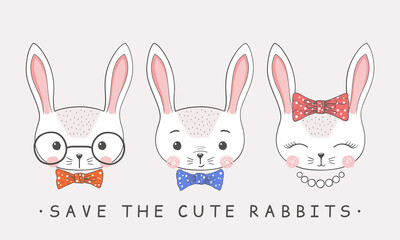 Cute little rabbits. Funny bunny. Hand drawn t-shirt graphics for kids and other uses