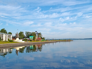 PETROZAVODSK, RUSSIA. Fragment of Onega embankment in the summer morning