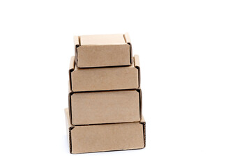 Cardboard boxes of various sizes isolated on white background.