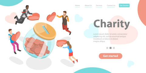 Charity and Support, Voluntary Giving of Help to Those in Need, as a Humanitarian Act. 3D Isometric Flat Vector Conceptual Illustration.