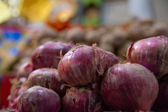 onions in market stall