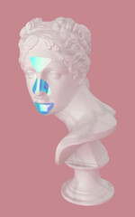 Skin Cleaning. Venus Italica (Bust) with blue multiple colored patches on forehead, nose and chin. 3d rendering illustration.