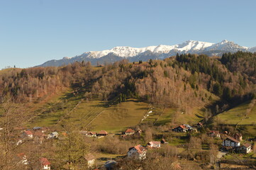 Hiking in the misty and dramatic Carpathian Mountain range in Romania, Eastern Europe