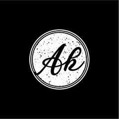 A K Initial Handwriting In Black and White Circle Frame Design